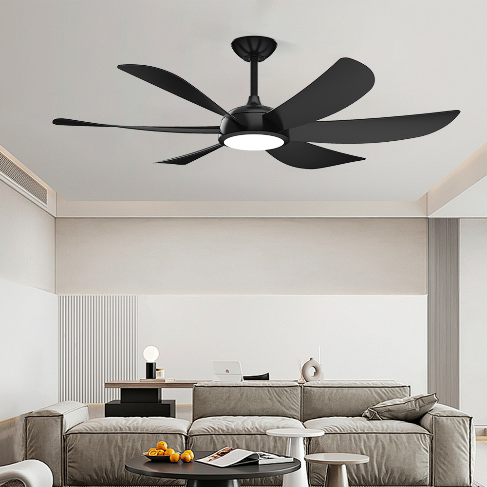 Modern 6-Speed Noiseless Black Bedroom Living Room Smart Led Ceiling Fan With Light And Remote