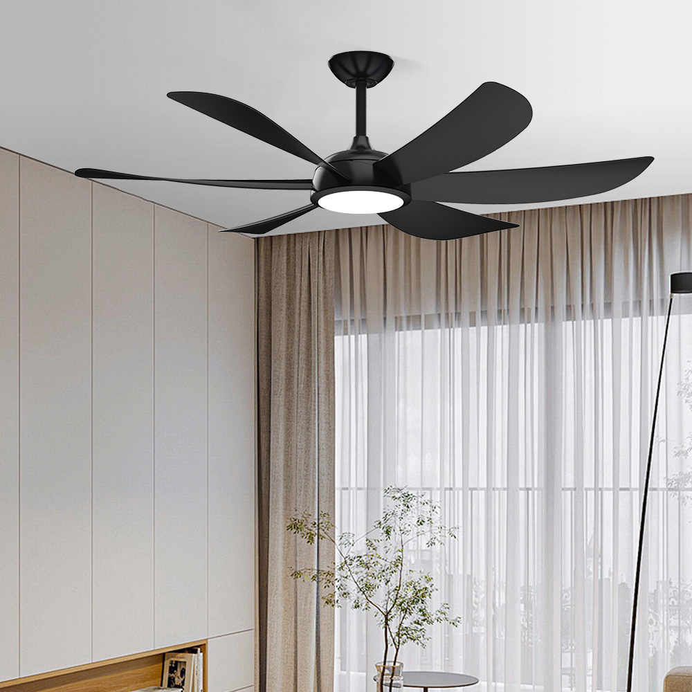 Modern 6-Speed Noiseless Black Bedroom Living Room Smart Led Ceiling Fan With Light And Remote