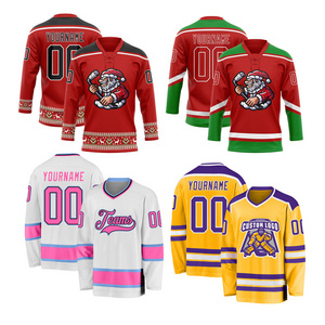 Low MOQ Cheap Sublimation Santa Christmas Ice Hockey Wear Uniform Custom European Hockey Jersey