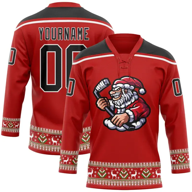 Low MOQ Cheap Sublimation Santa Christmas Ice Hockey Wear Uniform Custom European Hockey Jersey