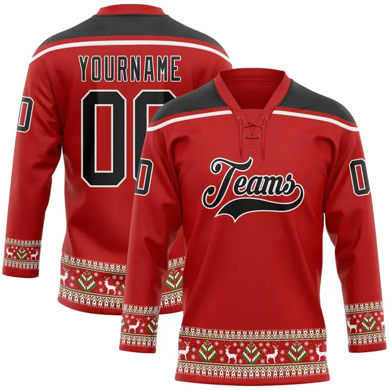 Low MOQ Cheap Sublimation Santa Christmas Ice Hockey Wear Uniform Custom European Hockey Jersey