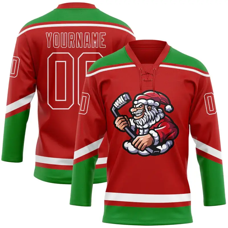 Low MOQ Cheap Sublimation Santa Christmas Ice Hockey Wear Uniform Custom European Hockey Jersey