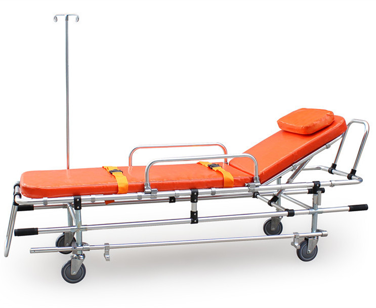 High Quality Convenient Folding Orange Hospital Aluminum Ambulance Stretcher