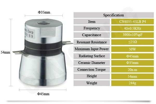 40KHz ultrasonic piezoelectric transducer for ultrasonic cleaner/submersible transducer