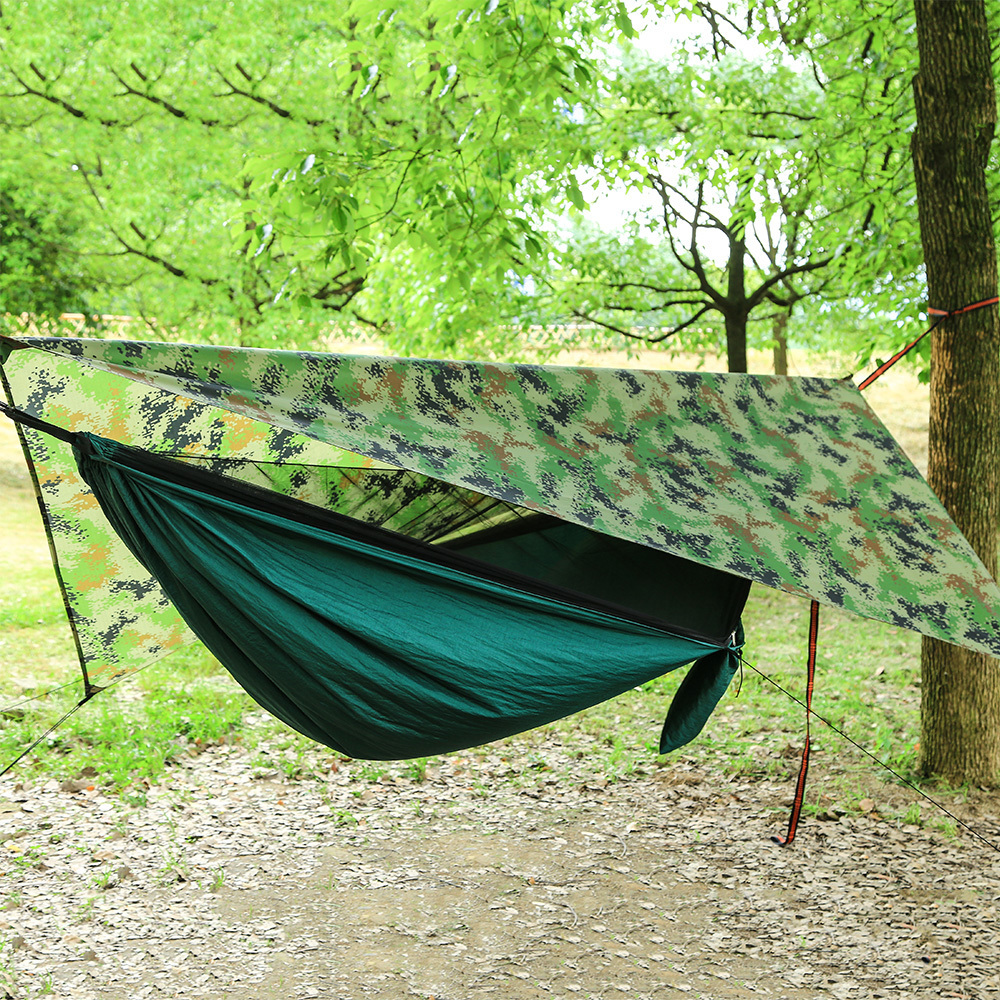 Hammock With Rain Fly And Mosquito Net Portable Sun-Shelter Waterproof Camouflage