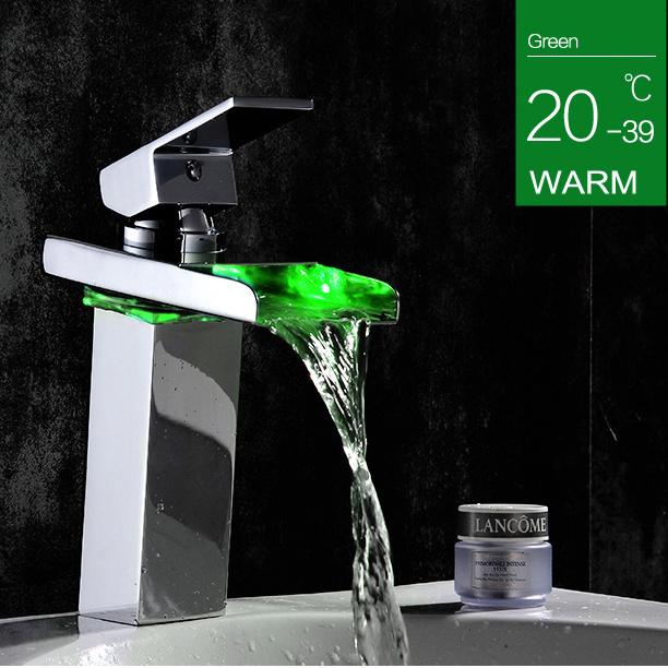 CLASIKAL MADE IN CHINA new design  bathroom temperature LED waterfall wash hand brass basin faucet