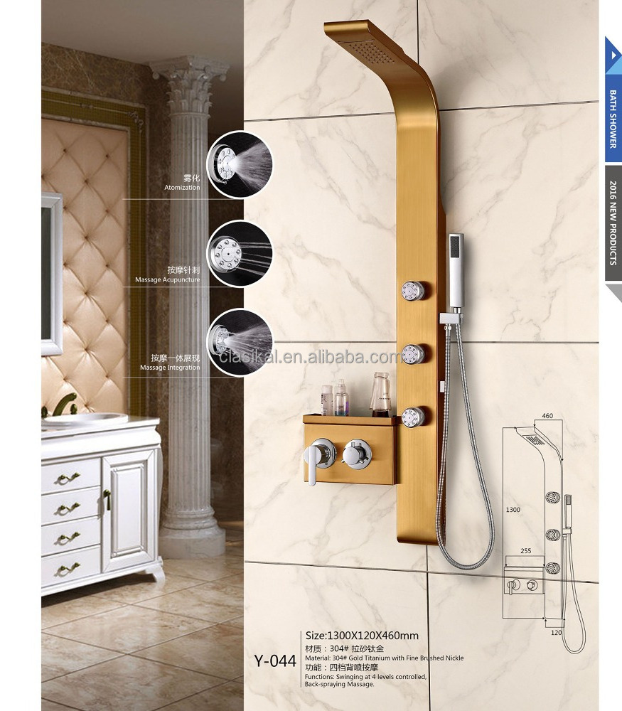 Y-044 2016 new arrived with back spray massage gold color bath and shower faucet