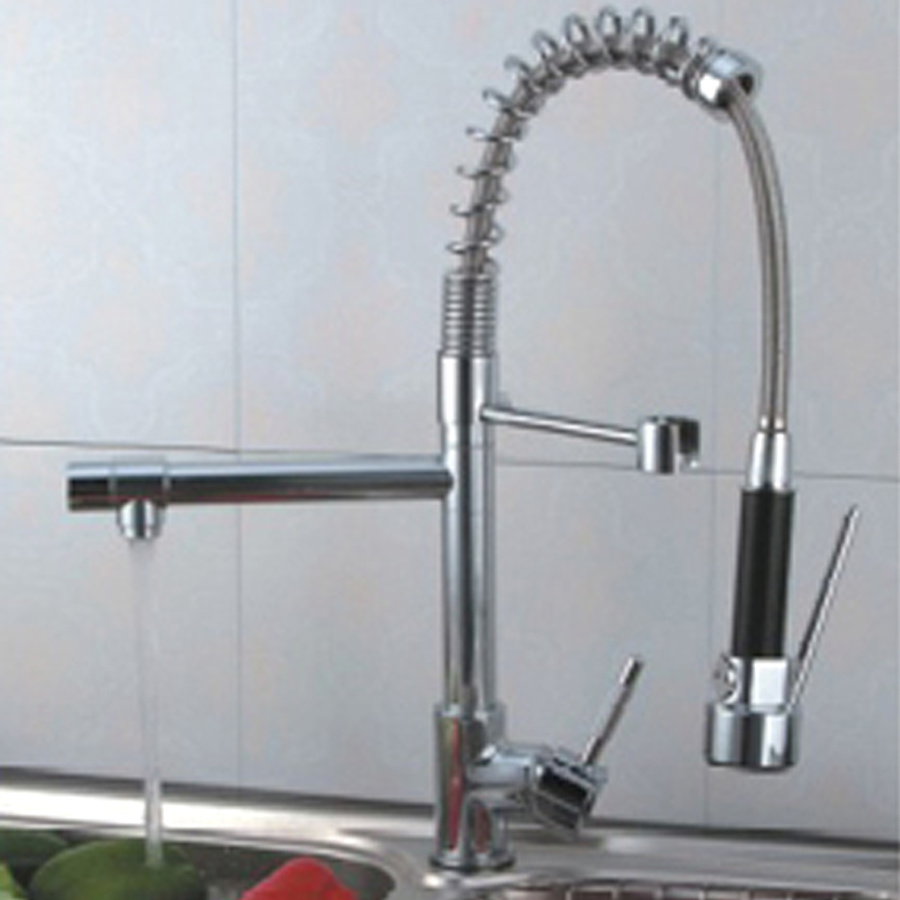 Three ways water out spring pull out kitchen faucet bronze