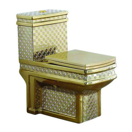 Diamond square design golden color ceramic bathroom water saving  water closet diamond golden toilet