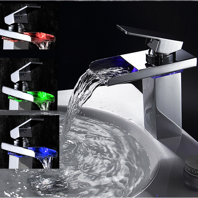 CLASIKAL MADE IN CHINA new design  bathroom temperature LED waterfall wash hand brass basin faucet