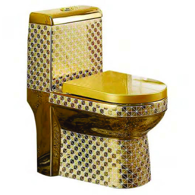 Diamond square design golden color ceramic bathroom water saving  water closet diamond golden toilet