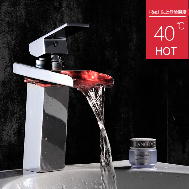 CLASIKAL MADE IN CHINA new design  bathroom temperature LED waterfall wash hand brass basin faucet