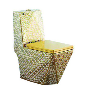 Diamond square design golden color ceramic bathroom water saving  water closet diamond golden toilet