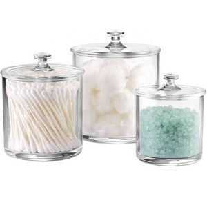 3 Pack Cotton Swab Ball Pad Holder with Lid Multipurpose Acrylic Cotton Ball Jars