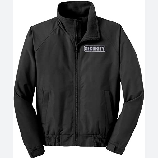 Security Guard Charger black Jacket With Reflective Logo 100% polyester lightweight fleece body lining Officer Uniform