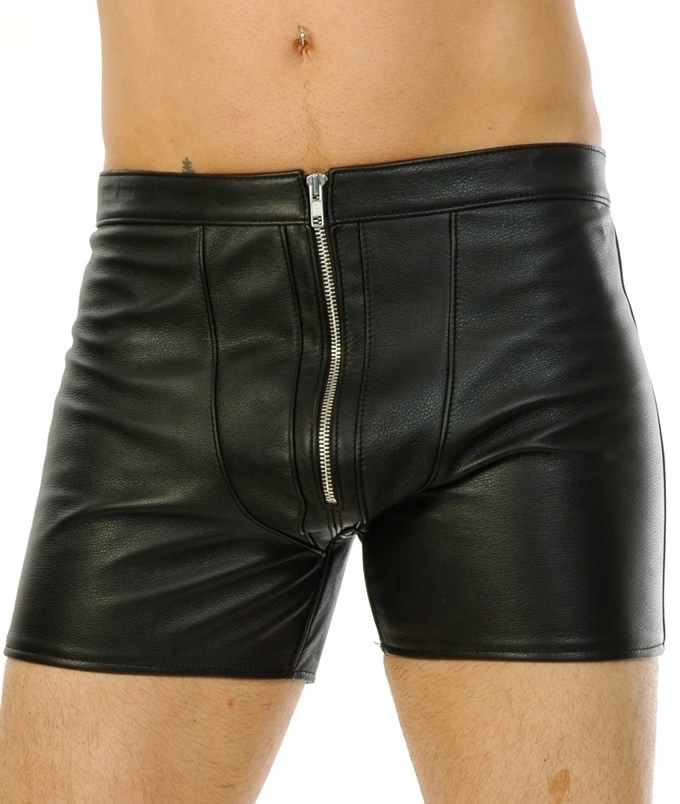 Mens Shorts Real Lamb Sheep Skin Soft Leather Front Zip Fetish Sexy Boxer Shorts Club wear Genuine Leather Short