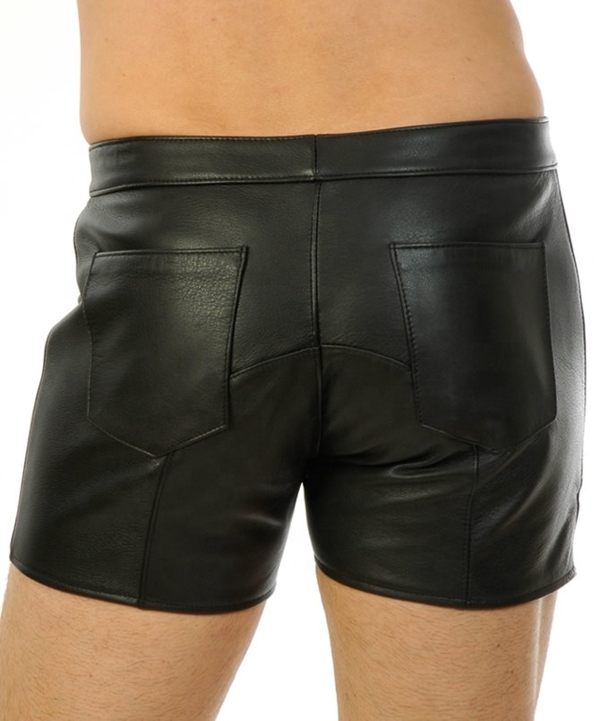 Mens Shorts Real Lamb Sheep Skin Soft Leather Front Zip Fetish Sexy Boxer Shorts Club wear Genuine Leather Short