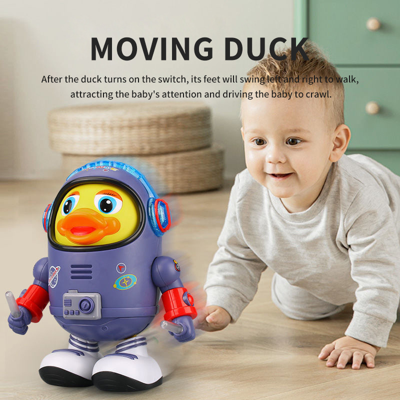 Space Duck Dancing Toy New Cartoon Space Swinging Colorful Light Music Ducks Animal Electric Dancing Walking Yellow Duck