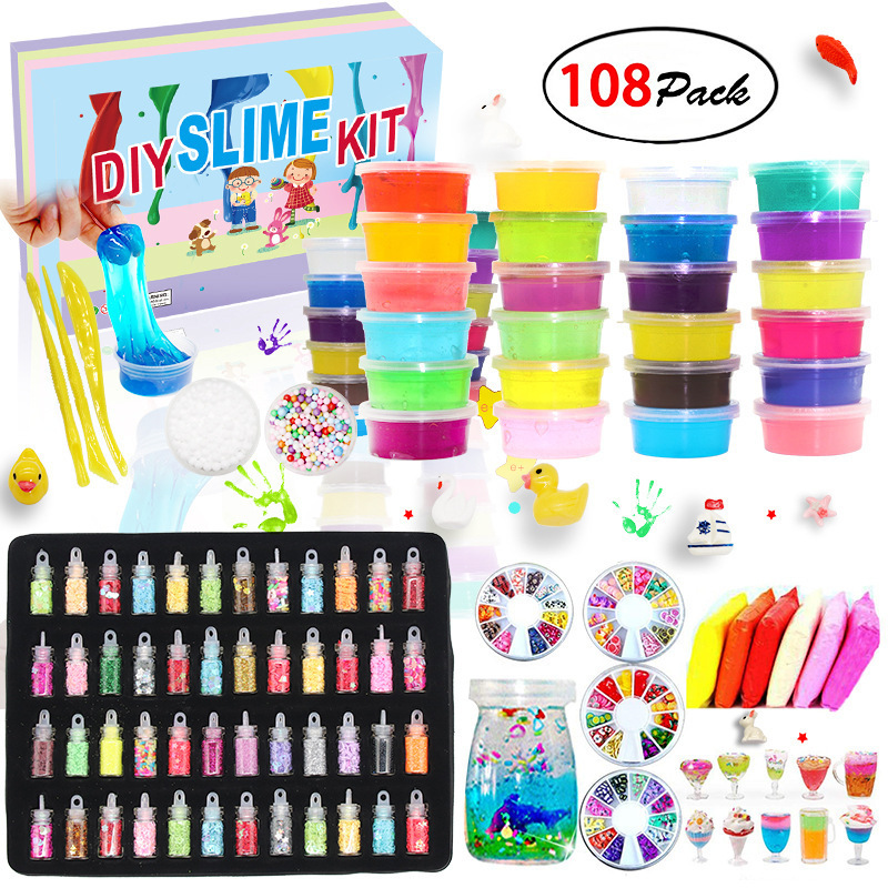 2021 Popularity Educational Kit 108pcs Slime Making Kit Charms Glitter Accessories Toy Crystal Clear DIY Slime Kit For Kids