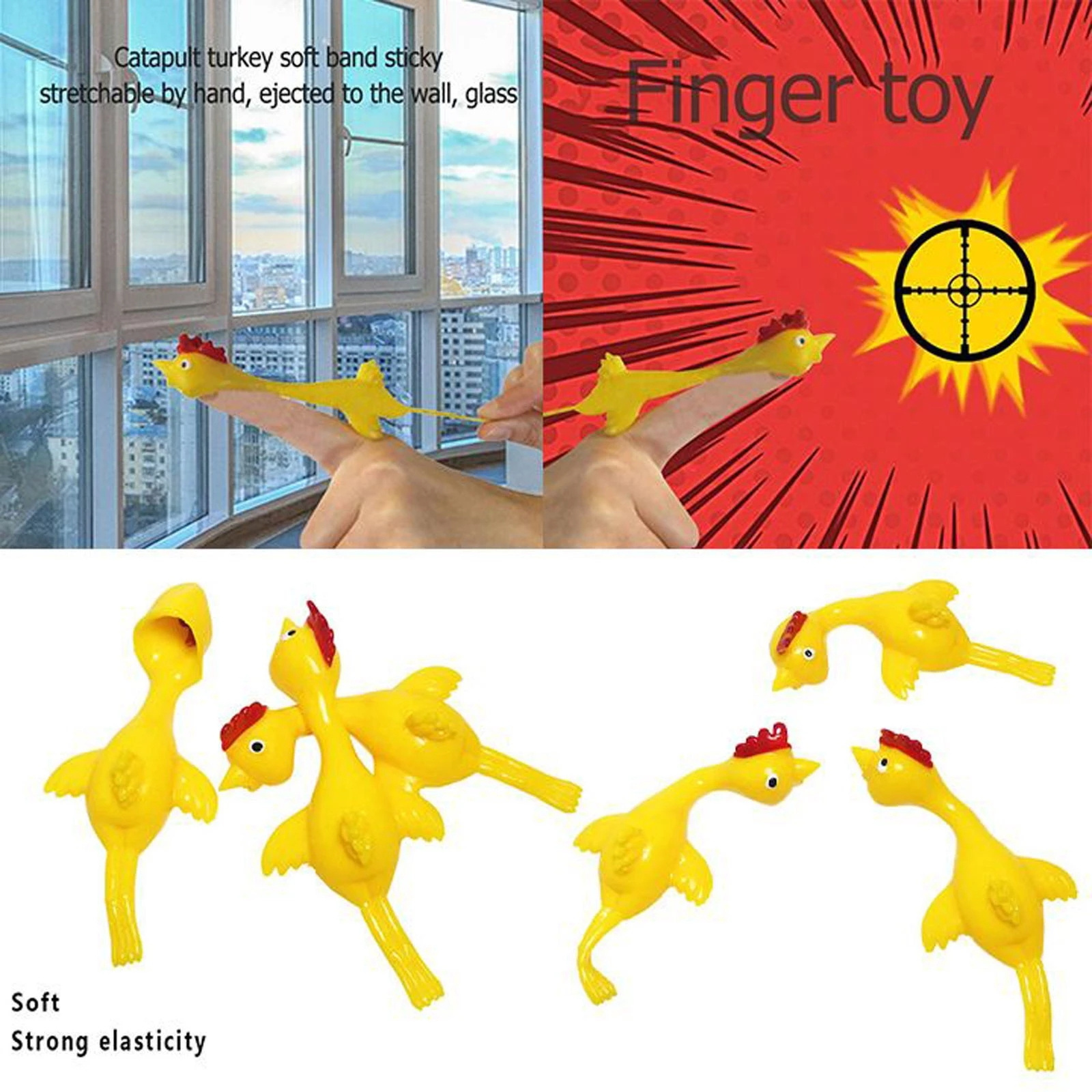 Novelty Catapulted Ejection Chicken Toy Light Rubber Finger Prank Flying Toy slingshot chicken finger toys Turkey Sticky