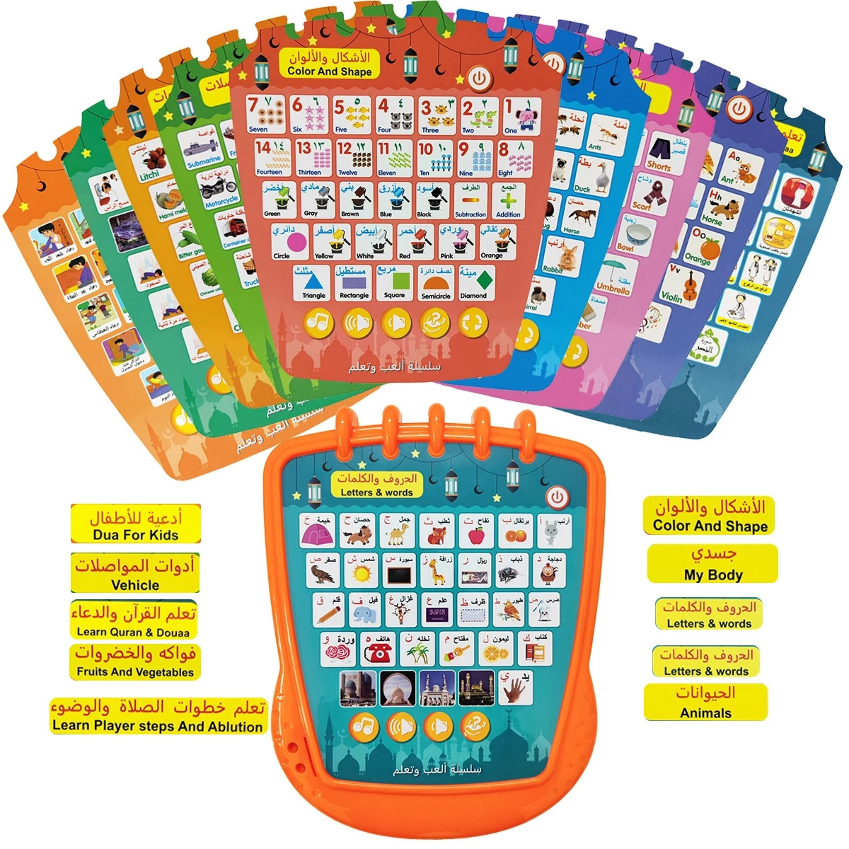 10 Theme Children Portable Learning Machine Multifunctional Reading Pad Table Arabic English Language Learning Toys