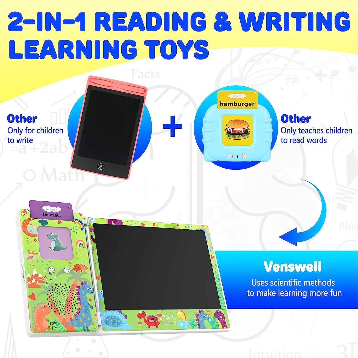 2 in 1 Talking Flash Cards With LCD Writing Tablet Speech Therapy Autism Sensory Toys For Kids