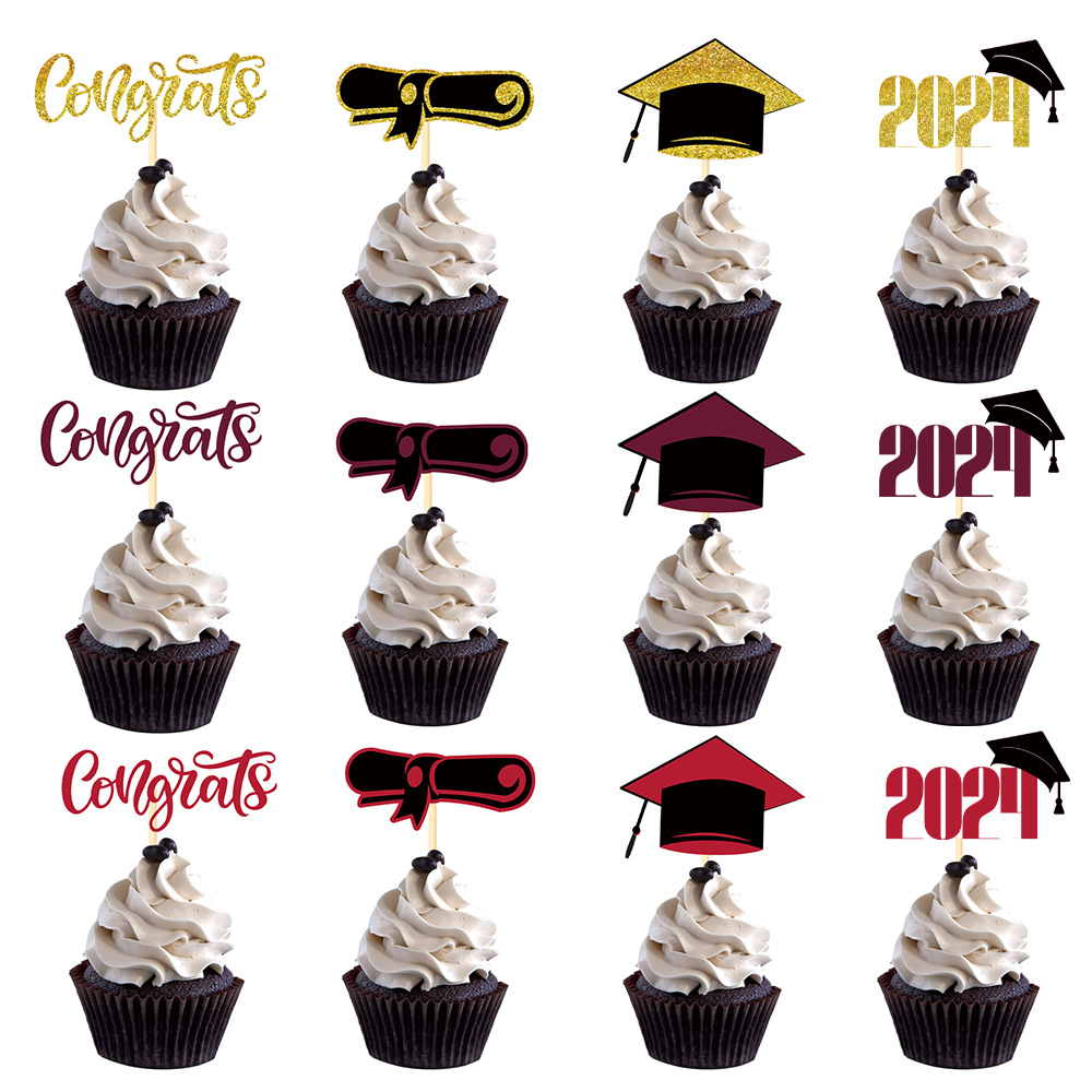 CLBX Graduation Season Theme Birthday Party Cake Flag Insertion 16pcs Bachelor's Hat Paper Cup Flag Insertion Card Decoration