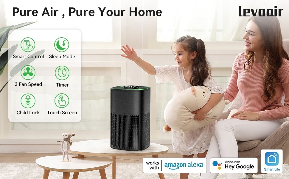 New Design OEM Customized Logo Powerful Portable Air Purifier No Noise Sleep Mode WIFI Air Cleaner Home