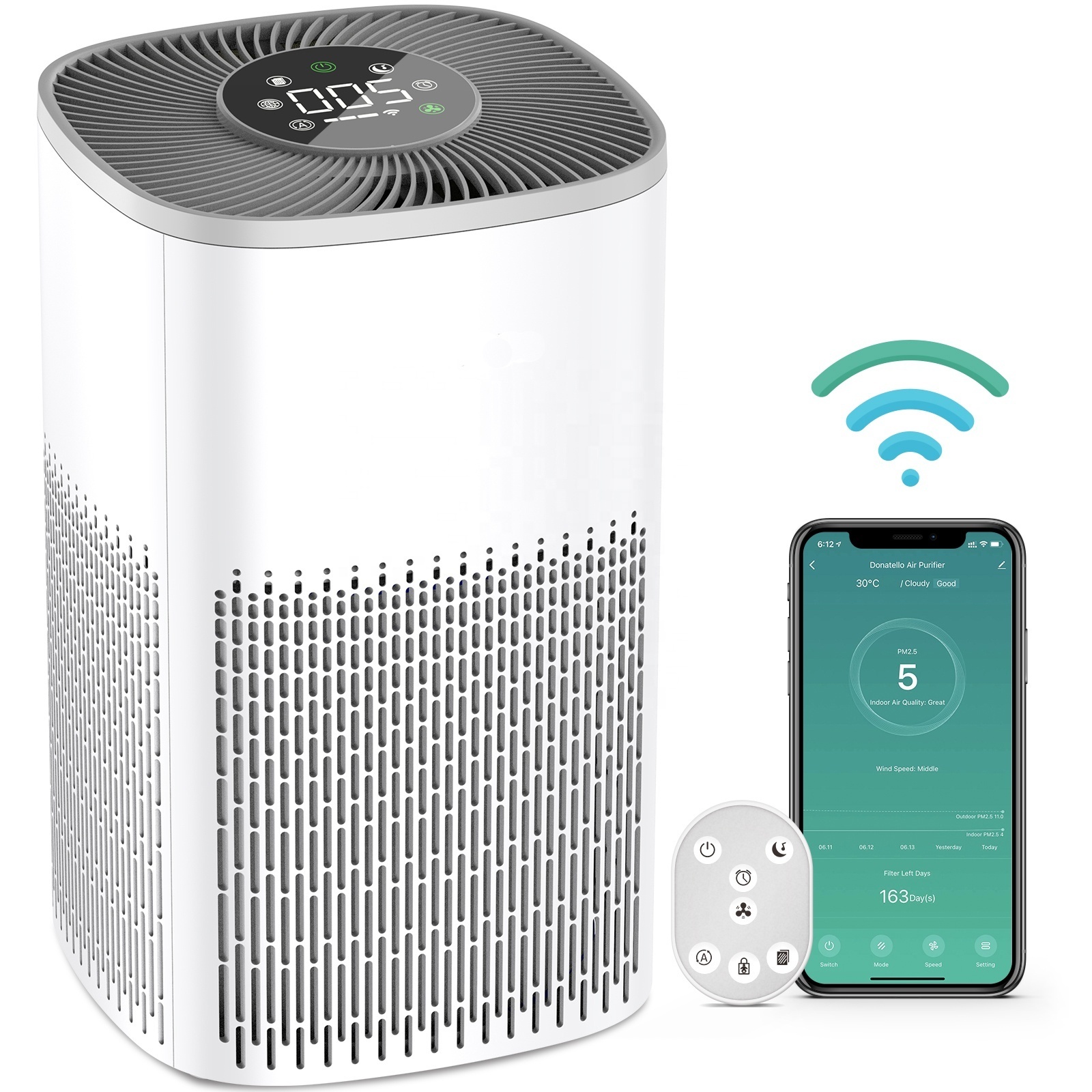 New Design OEM Customized Logo Powerful Portable Air Purifier No Noise Sleep Mode WIFI Air Cleaner Home