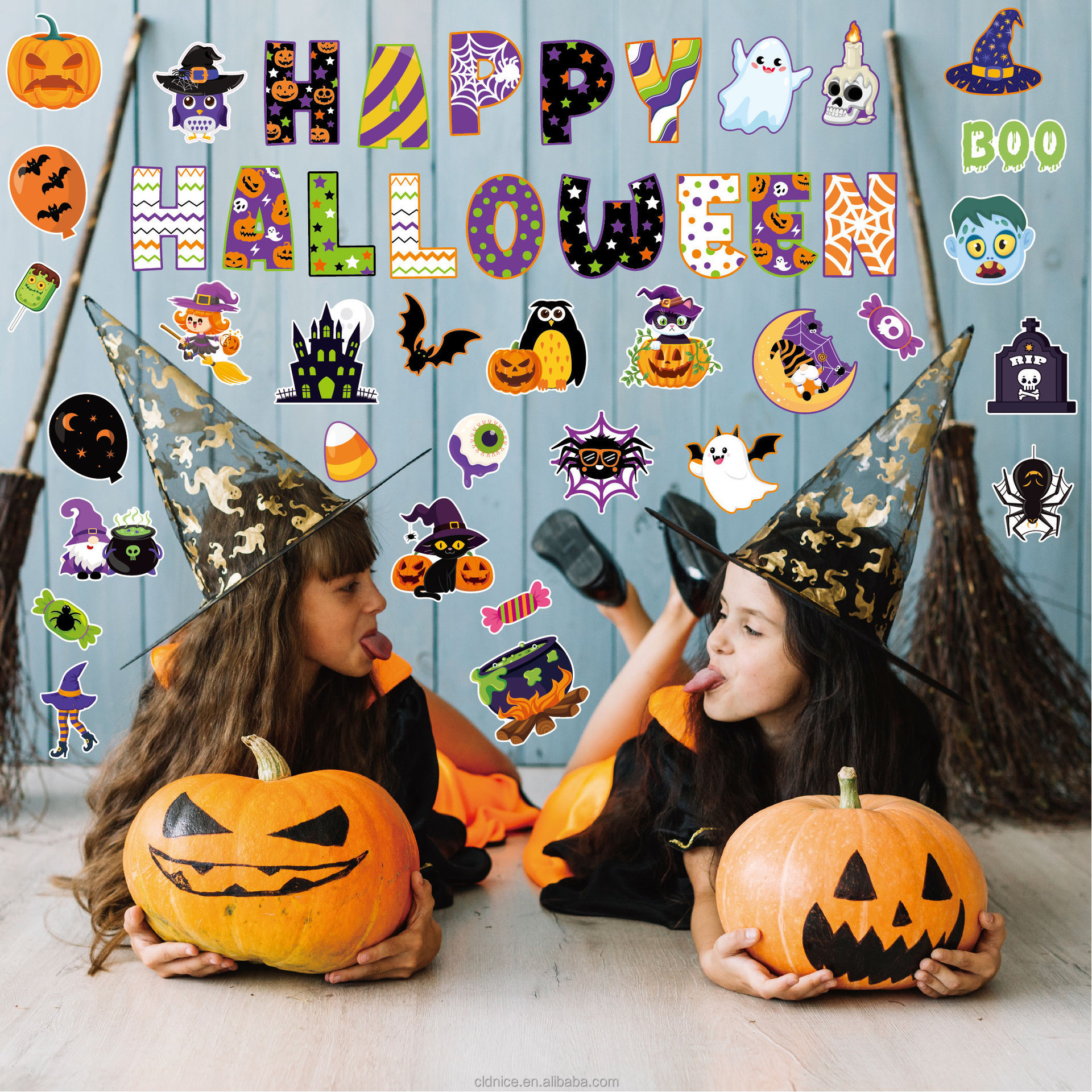 Nice Halloween Stickers Vinyl Waterproof Party Sticker, Halloween Pumpkin Stickers for Kids Cute Cartoon Vinyl Decals for Wall