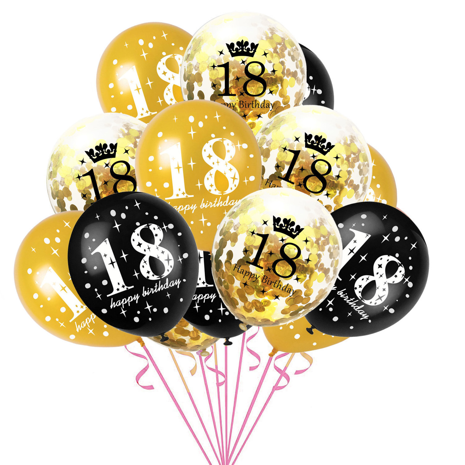 15 Pcs Birthday Party Confetti Balloons Latex Balloon Printed with Happy Birthday and Number of 18 30 40 50 60 80