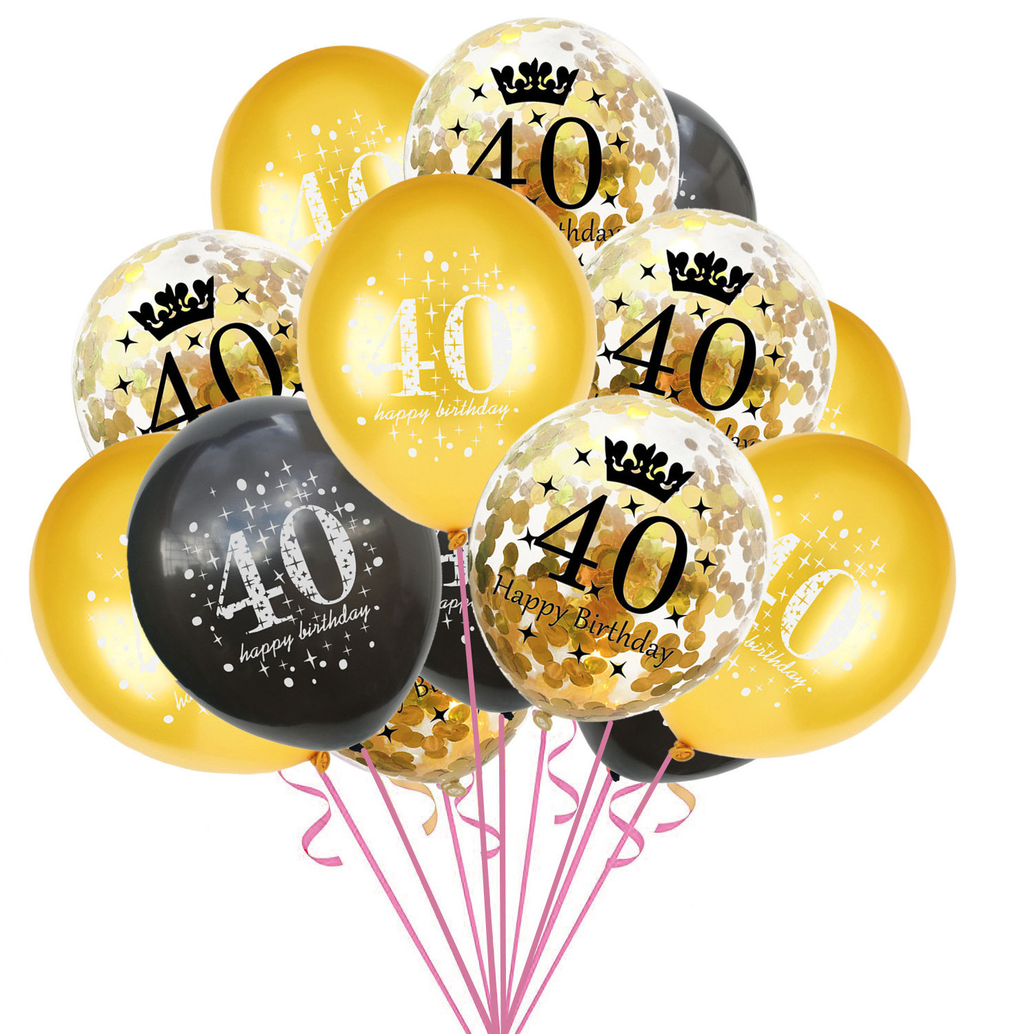 15 Pcs Birthday Party Confetti Balloons Latex Balloon Printed with Happy Birthday and Number of 18 30 40 50 60 80