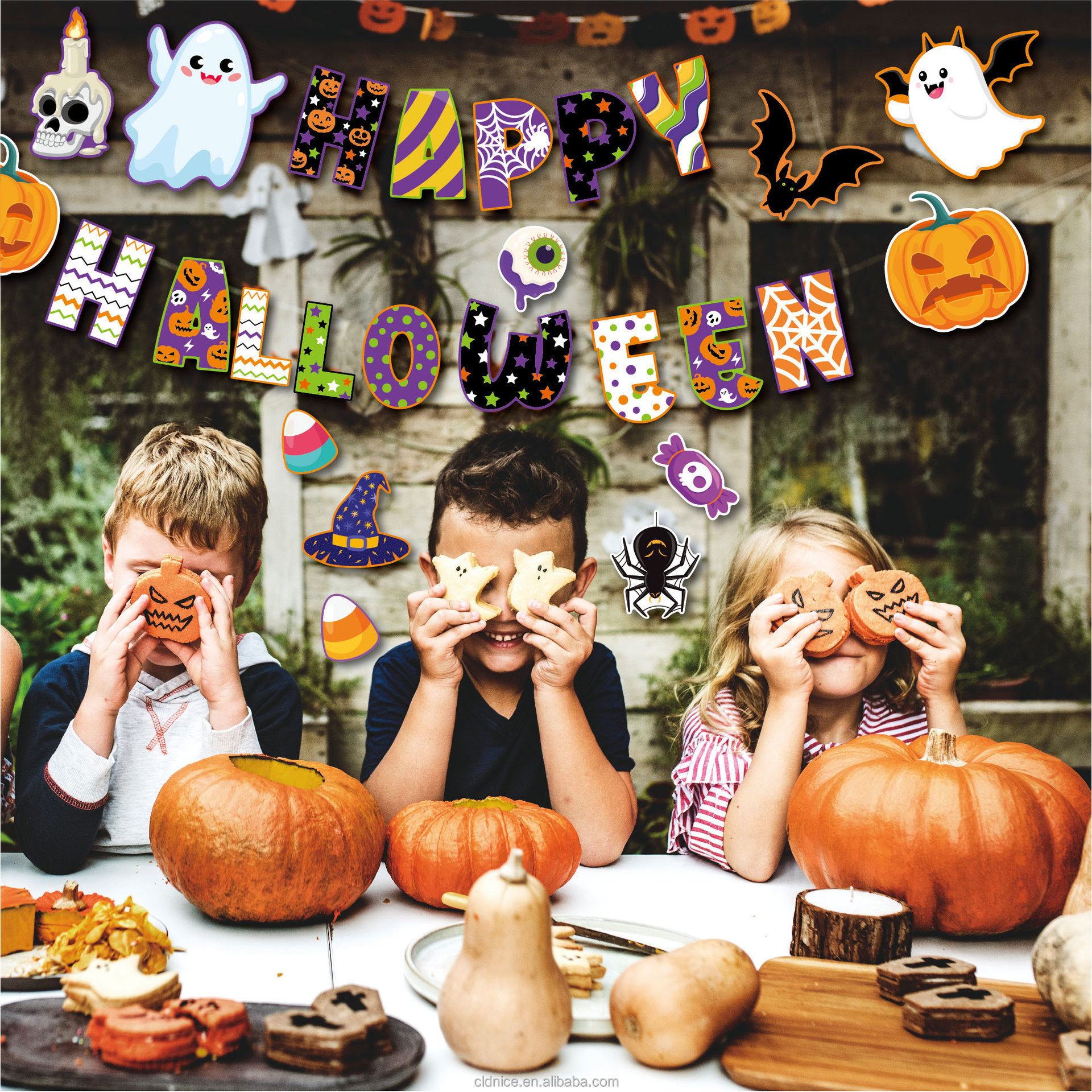 Nice Halloween Stickers Vinyl Waterproof Party Sticker, Halloween Pumpkin Stickers for Kids Cute Cartoon Vinyl Decals for Wall