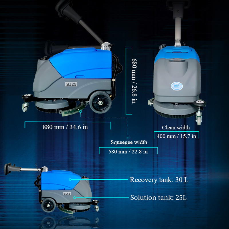 Hand Push Battery Operated Hard Floor Scrubber Machine Portable Floor Clean Machine for Supermarket