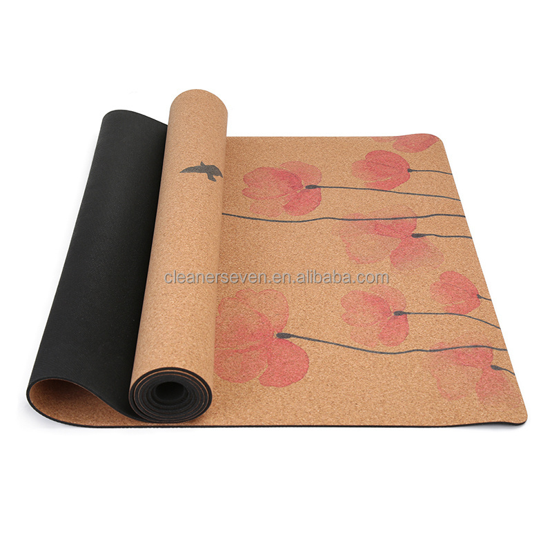 Premium natural rubber cork yoga mat custom logo fitness mats cork block cork yoga wheel set