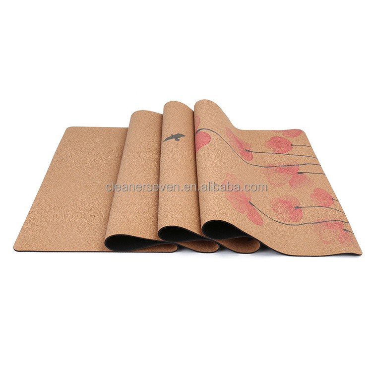 Premium natural rubber cork yoga mat custom logo fitness mats cork block cork yoga wheel set