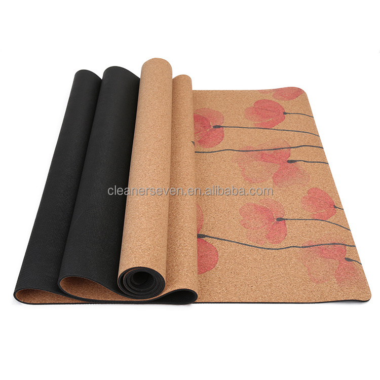 Premium natural rubber cork yoga mat custom logo fitness mats cork block cork yoga wheel set