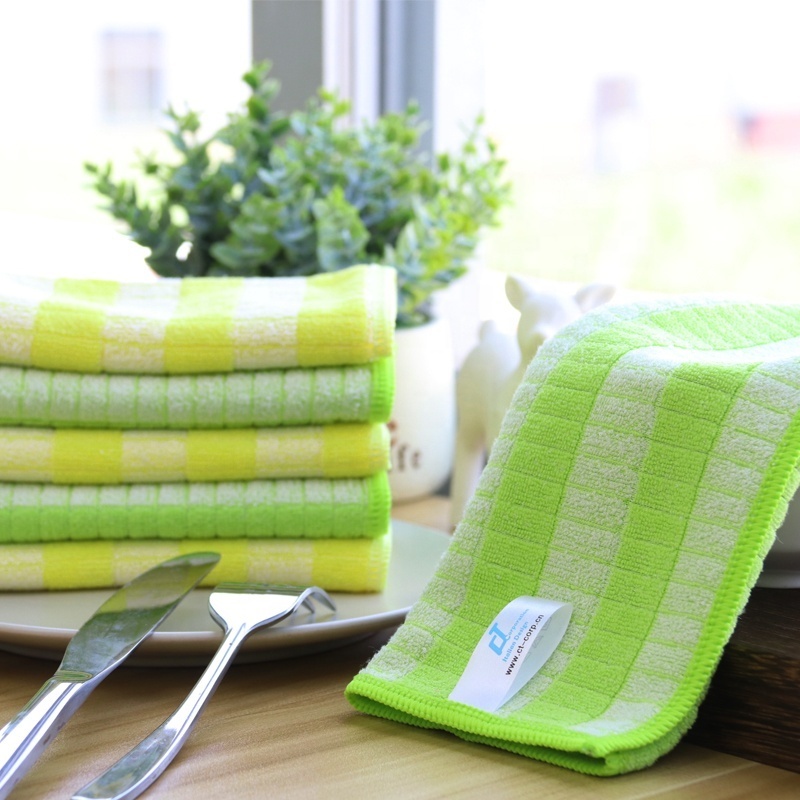 Household green yellow dry dusting towels super water absorbent reusable bamboo microfiber cleaning cloth