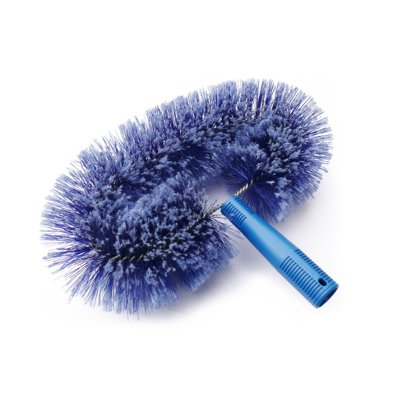 Blue plastic cobweb high ceiling fan cleaning duster brush with optional telescopic aluminium extension long pole