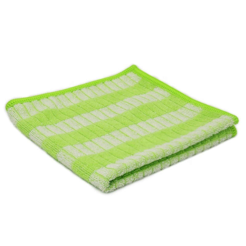 Household green yellow dry dusting towels super water absorbent reusable bamboo microfiber cleaning cloth