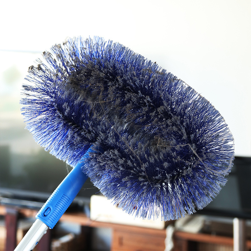 Blue plastic cobweb high ceiling fan cleaning duster brush with optional telescopic aluminium extension long pole