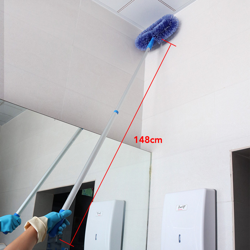 Blue plastic cobweb high ceiling fan cleaning duster brush with optional telescopic aluminium extension long pole