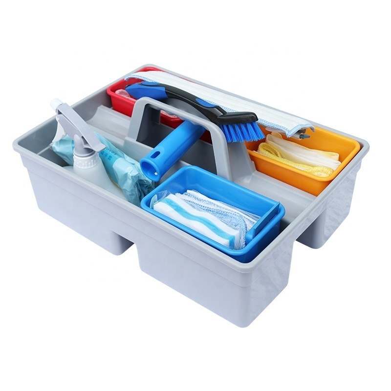 Special Design 12 in 1 Cleaning Tools Set with Plastic Caddy Tray Daily Household Cleaning Caddy Kit