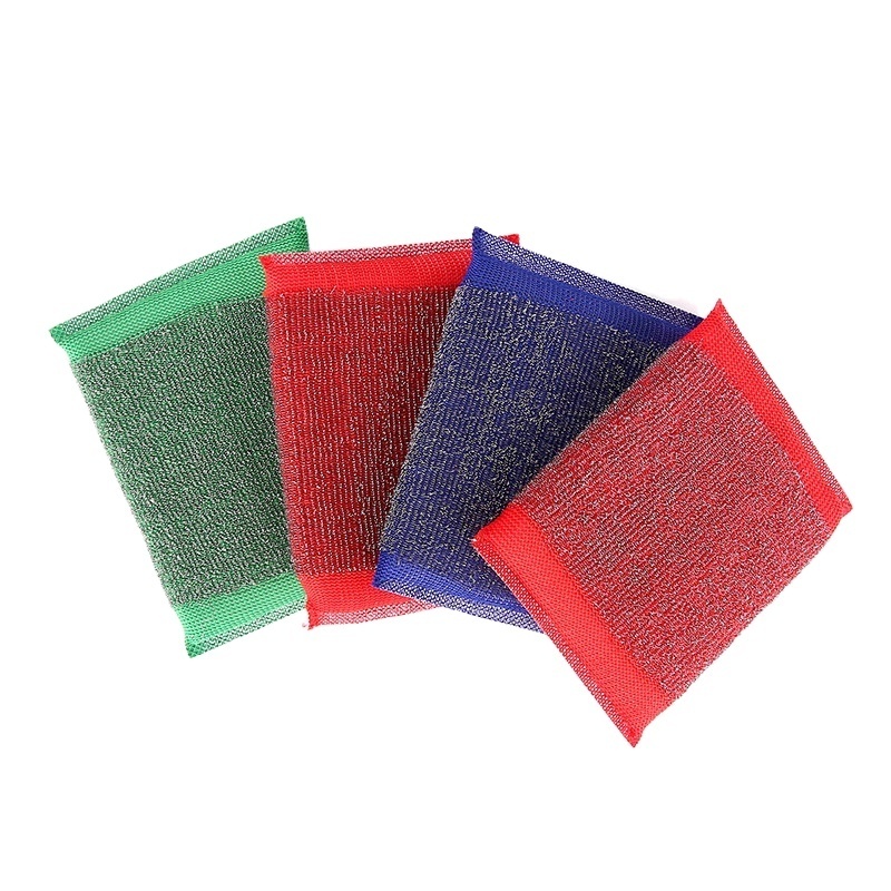 Wholesale colorful yarn scrubber stainless steel wire kitchen cleaning dish washing sponge