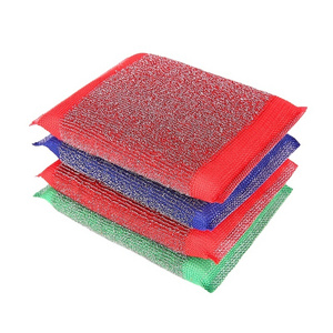 Wholesale colorful yarn scrubber stainless steel wire kitchen cleaning dish washing sponge