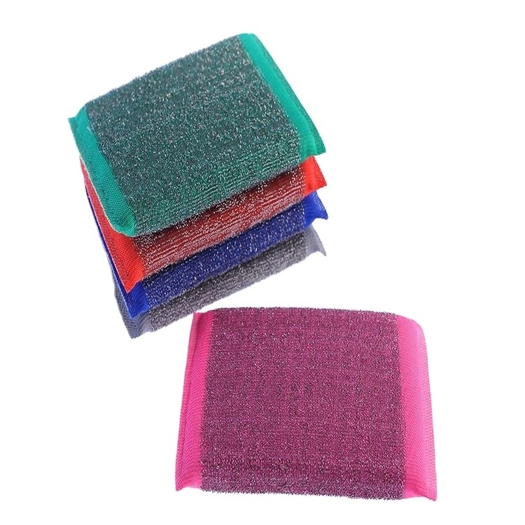 Wholesale colorful yarn scrubber stainless steel wire kitchen cleaning dish washing sponge