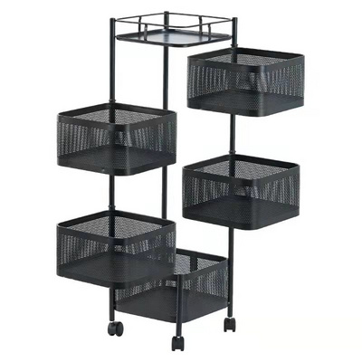 Round Floor Type Multi-Layer Rotating Fruit Organization Kitchen Vegetable Storage Baskets 4-Tier Kitchen Storage Rack