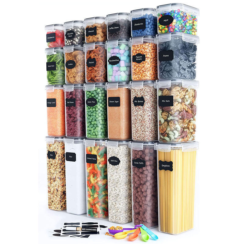 Pantry Organizers 24 Pack Large Airtight Plastic Cereal Container Box Food Storage Containers Sets For Sugar,Flour,Dry Food