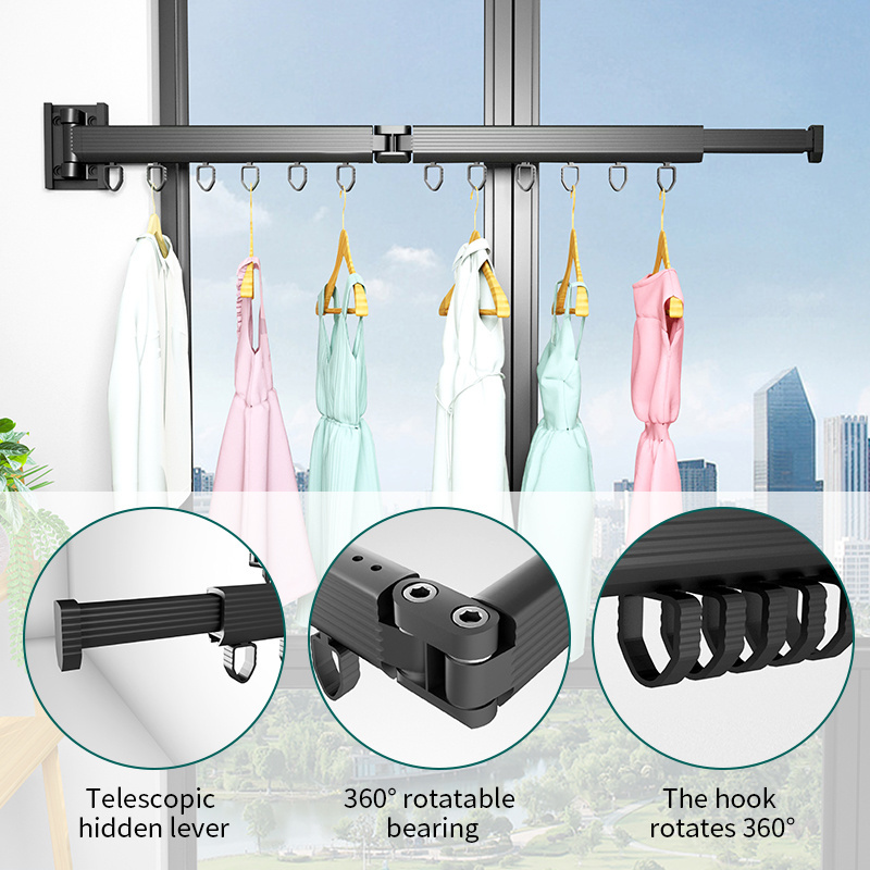 Folding Clothes Hanger Wall Mount Retractable Cloth Drying Rack Space Saving Aluminum Home Laundry extend clothes dying rack