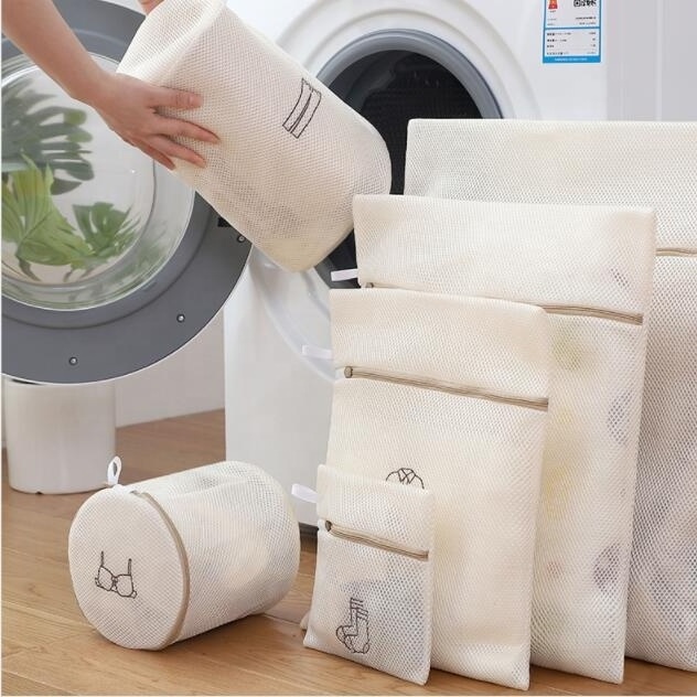 Eco Friendly Durable Water Soluble Wash Bags Bra Clothes Protector Recyclable Washing Thickened Polyester Mesh Laundry Bag